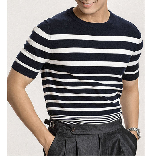 Polo Retro de Rayas Degradadas para Hombre - Camiseta Tejida de Manga Corta - Image 21