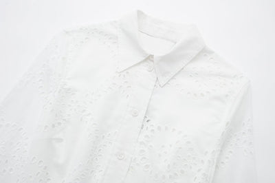 Falda Blusa Blanca Casual Elegante con Bordados para Mujer - Image 20