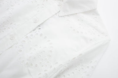 Falda Blusa Blanca Casual Elegante con Bordados para Mujer - Image 23
