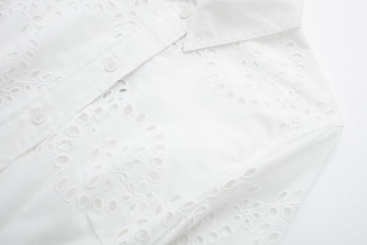 Falda Blusa Blanca Casual Elegante con Bordados para Mujer - Image 23