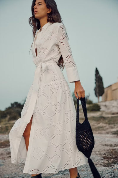 Falda Blusa Blanca Casual Elegante con Bordados para Mujer - Image 28