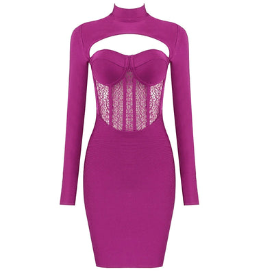 Vestido de Noche Ajustado con Encaje Calado y Detalles de Vendaje - Image 10