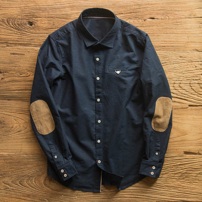 Camisa Slim Fit Retro para Hombre con Parches de Gamuza y Costuras Decorativas - Image 42