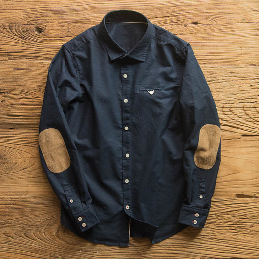 Camisa Slim Fit Retro para Hombre con Parches de Gamuza y Costuras Decorativas - Image 42