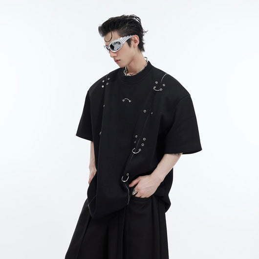 Camiseta Oversize con Hombros Acolchados y Diseño Deconstruido - Image 11