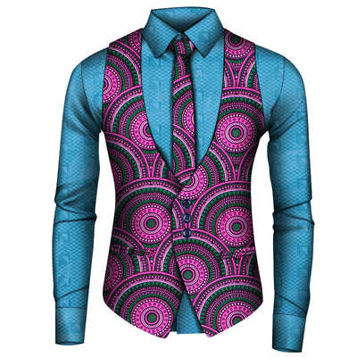 Conjunto de Tres Piezas Africano para Hombre: Camisa, Chaleco y Corbata - Image 23