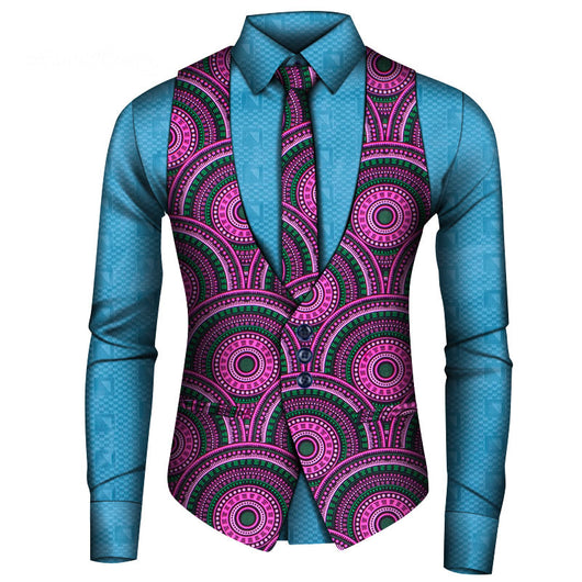 Conjunto de Tres Piezas Africano para Hombre: Camisa, Chaleco y Corbata - Image 23
