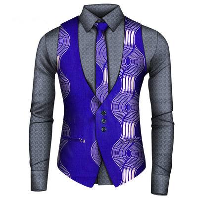 Conjunto de Tres Piezas Africano para Hombre: Camisa, Chaleco y Corbata - Image 24
