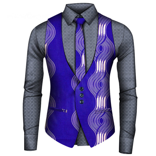 Conjunto de Tres Piezas Africano para Hombre: Camisa, Chaleco y Corbata - Image 24
