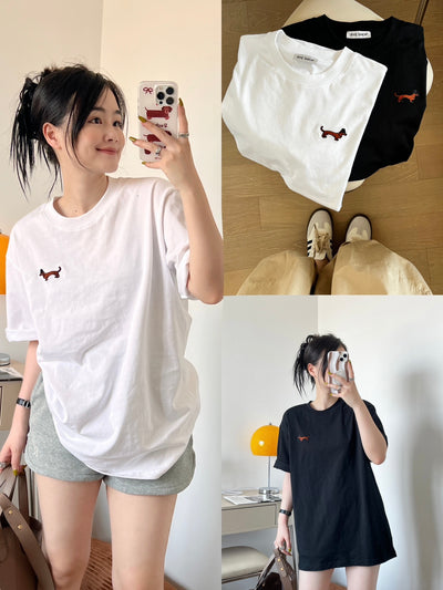Camiseta Suelta de Algodón con Diseño de Perro Salchicha - Image 15