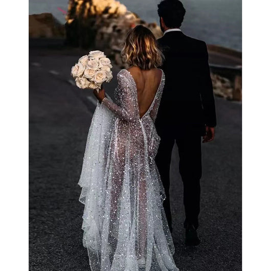 Vestido de Encaje con Lentejuelas y Espalda Descubierta para Mujer - Image 15