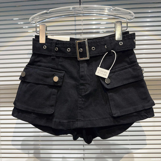 Shorts Denim Retro para Mujer con Bolsillos Grandes y Cinturón - Image 32