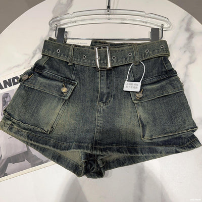 Shorts Denim Retro para Mujer con Bolsillos Grandes y Cinturón - Image 33