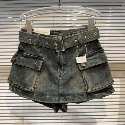 Shorts Denim Retro para Mujer con Bolsillos Grandes y Cinturón - Image 34
