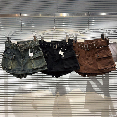 Shorts Denim Retro para Mujer con Bolsillos Grandes y Cinturón - Image 44