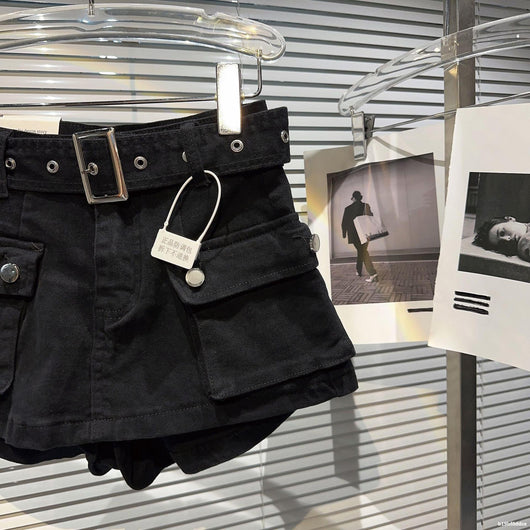 Shorts Denim Retro para Mujer con Bolsillos Grandes y Cinturón - Image 45