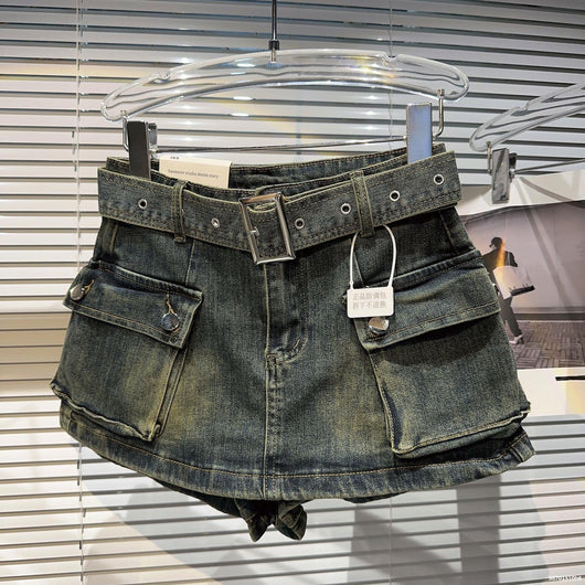Shorts Denim Retro para Mujer con Bolsillos Grandes y Cinturón - Image 50