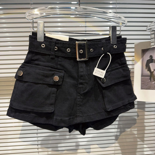 Shorts Denim Retro para Mujer con Bolsillos Grandes y Cinturón - Image 54