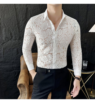 Camisa Hueca de Manga Larga para Hombre - Poliéster Primavera Verano - Image 9