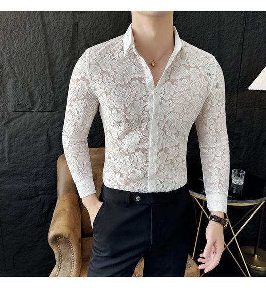 Camisa Hueca de Manga Larga para Hombre - Poliéster Primavera Verano - Image 9