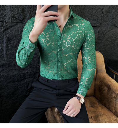Camisa Hueca de Manga Larga para Hombre - Poliéster Primavera Verano - Image 12