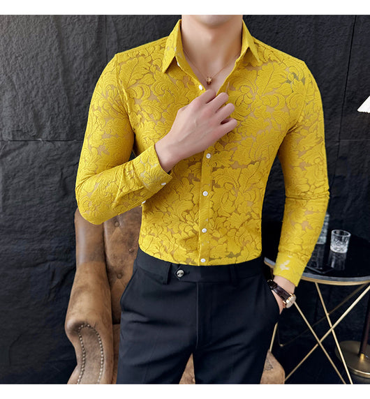 Camisa Hueca de Manga Larga para Hombre - Poliéster Primavera Verano - Image 14