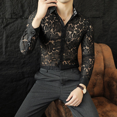 Camisa Hueca de Manga Larga para Hombre - Poliéster Primavera Verano - Image 16