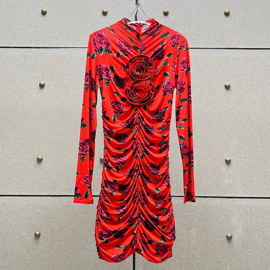Vestido Mini Plisado con Estampado de Manga Larga - Image 28