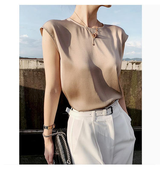 Blusa de Satén sin Mangas con Tirantes Finos - Cuello Redondo para Verano - Image 40