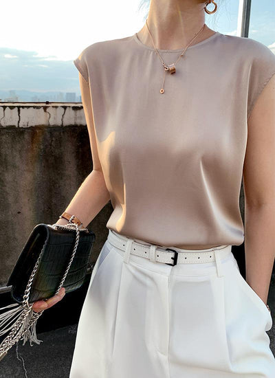 Blusa de Satén sin Mangas con Tirantes Finos - Cuello Redondo para Verano - Image 54