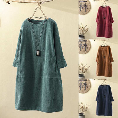Vestido Cómodo Coreano de Color Sólido con Mangas Tres Cuartos - Image 13