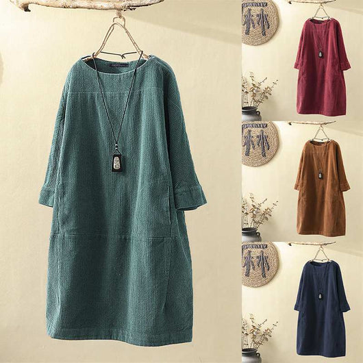 Vestido Cómodo Coreano de Color Sólido con Mangas Tres Cuartos - Image 13
