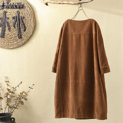 Vestido Cómodo Coreano de Color Sólido con Mangas Tres Cuartos - Image 15