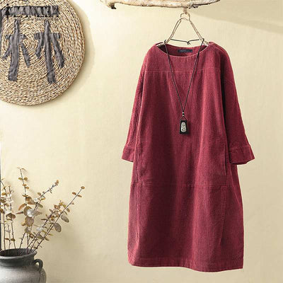 Vestido Cómodo Coreano de Color Sólido con Mangas Tres Cuartos - Image 16