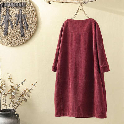 Vestido Cómodo Coreano de Color Sólido con Mangas Tres Cuartos - Image 17