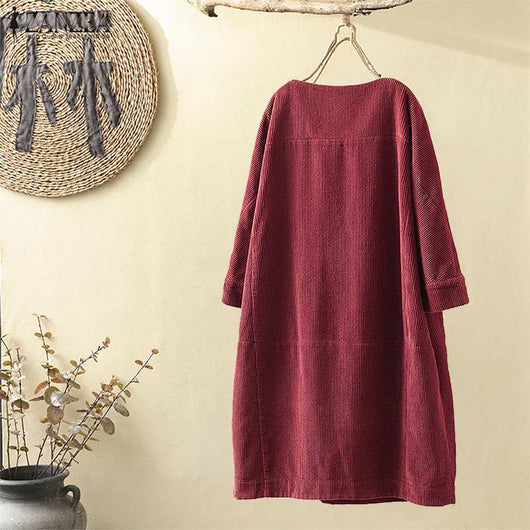 Vestido Cómodo Coreano de Color Sólido con Mangas Tres Cuartos - Image 17