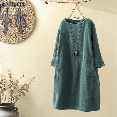 Vestido Cómodo Coreano de Color Sólido con Mangas Tres Cuartos - Image 18