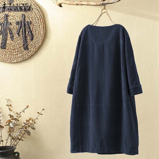 Vestido Cómodo Coreano de Color Sólido con Mangas Tres Cuartos - Image 20