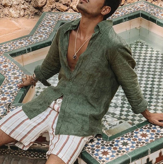 Camisa de Botones Manga Larga Algodón y Lino Estilo Explosion para Hombre - Image 10