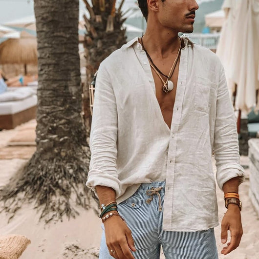 Camisa de Botones Manga Larga Algodón y Lino Estilo Explosion para Hombre - Image 12