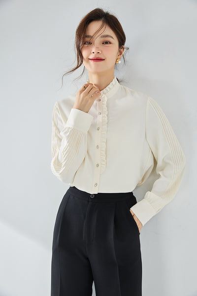 Blusa Elegante de Gasa Francesa con Cuello Volante - Image 11