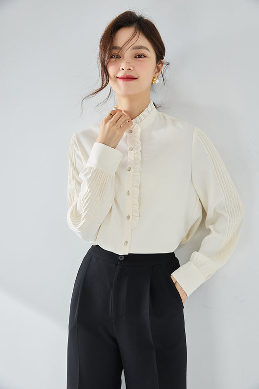 Blusa Elegante de Gasa Francesa con Cuello Volante - Image 11