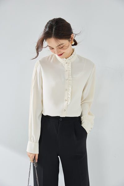 Blusa Elegante de Gasa Francesa con Cuello Volante - Image 19
