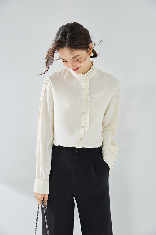 Blusa Elegante de Gasa Francesa con Cuello Volante - Image 19