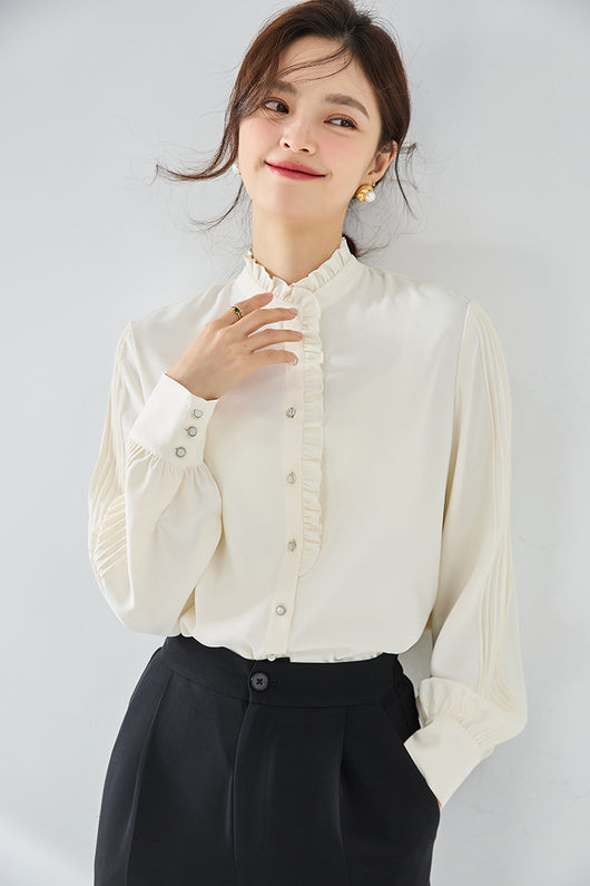 Blusa Elegante de Gasa Francesa con Cuello Volante - Image 20