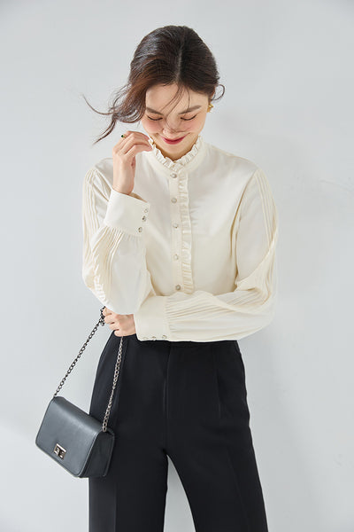 Blusa Elegante de Gasa Francesa con Cuello Volante - Image 21