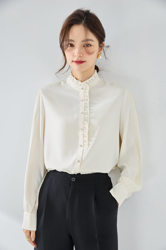 Blusa Elegante de Gasa Francesa con Cuello Volante - Image 22