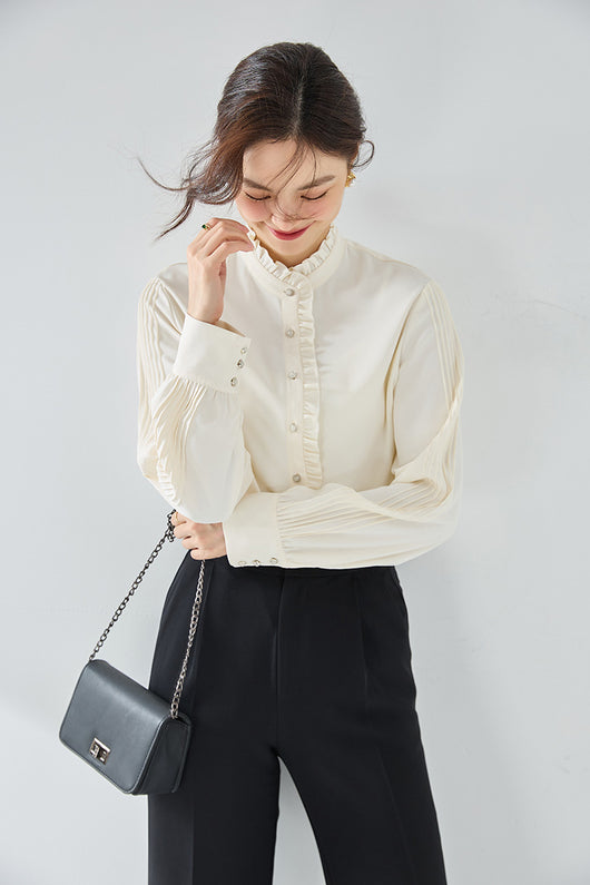 Blusa Elegante de Gasa Francesa con Cuello Volante - Image 23