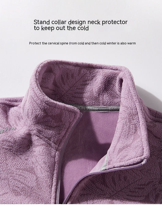 Suéter de Forro Polar Otoño e Invierno con Patrón de Hoja de Arce - Image 21