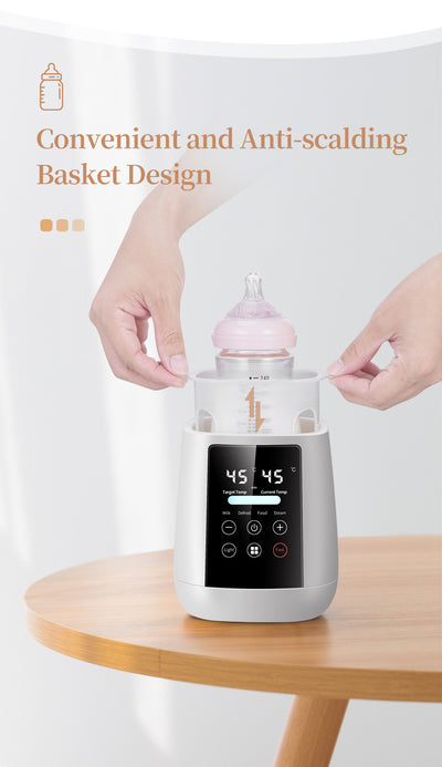 Pink multi-functional single bottle milk warmer with digital display for constant heating, defrosting, and steaming. - Image 22